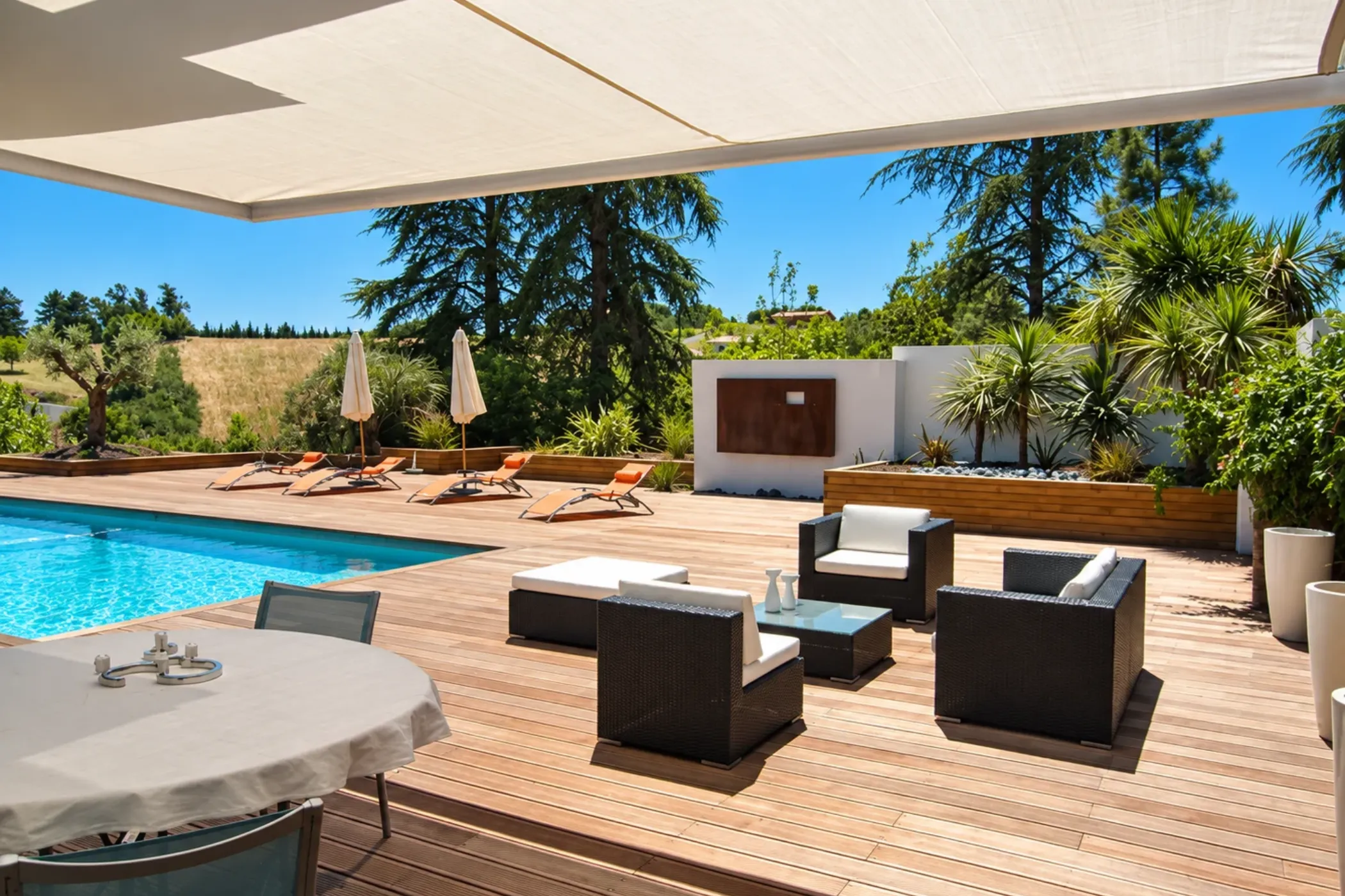 Piscine et terrasse aménagées